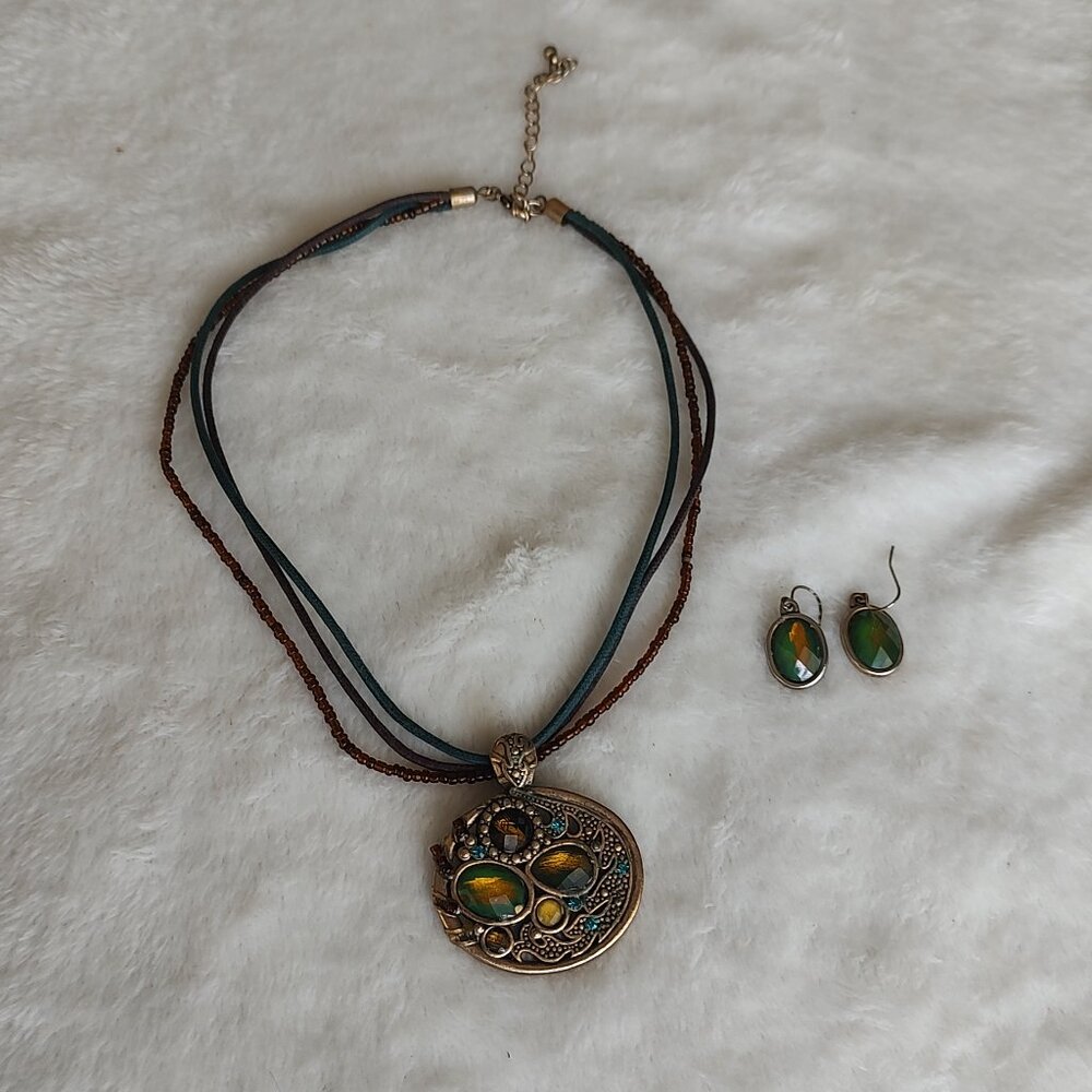 Lia Sophia 3-Strand Choker Pendant Necklace & Pierced Earring Set
